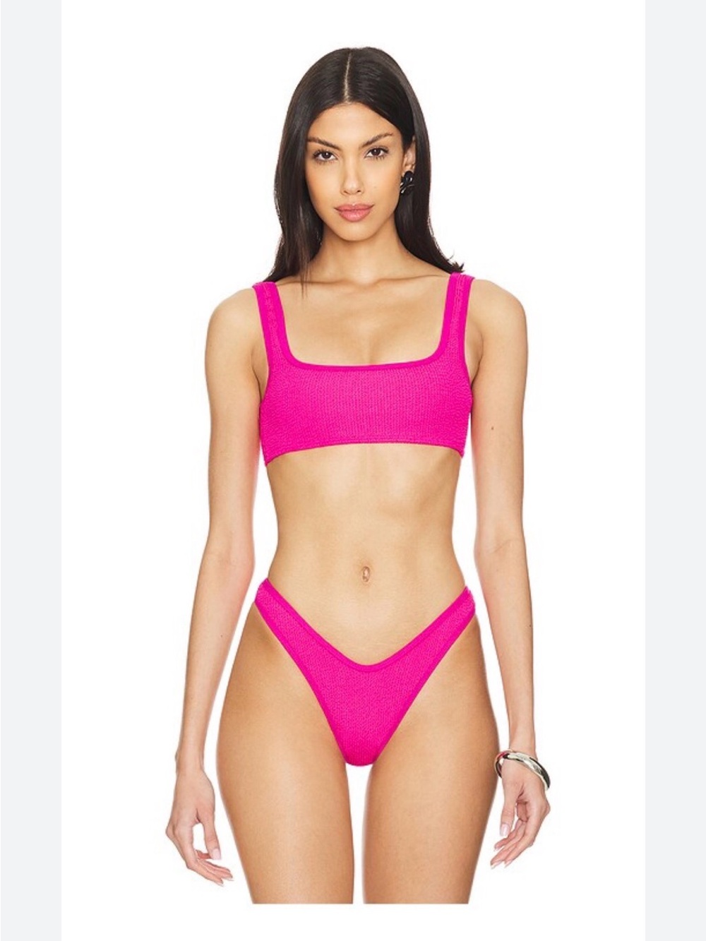 Good American Hot Pink Textured Scoop Bikini top